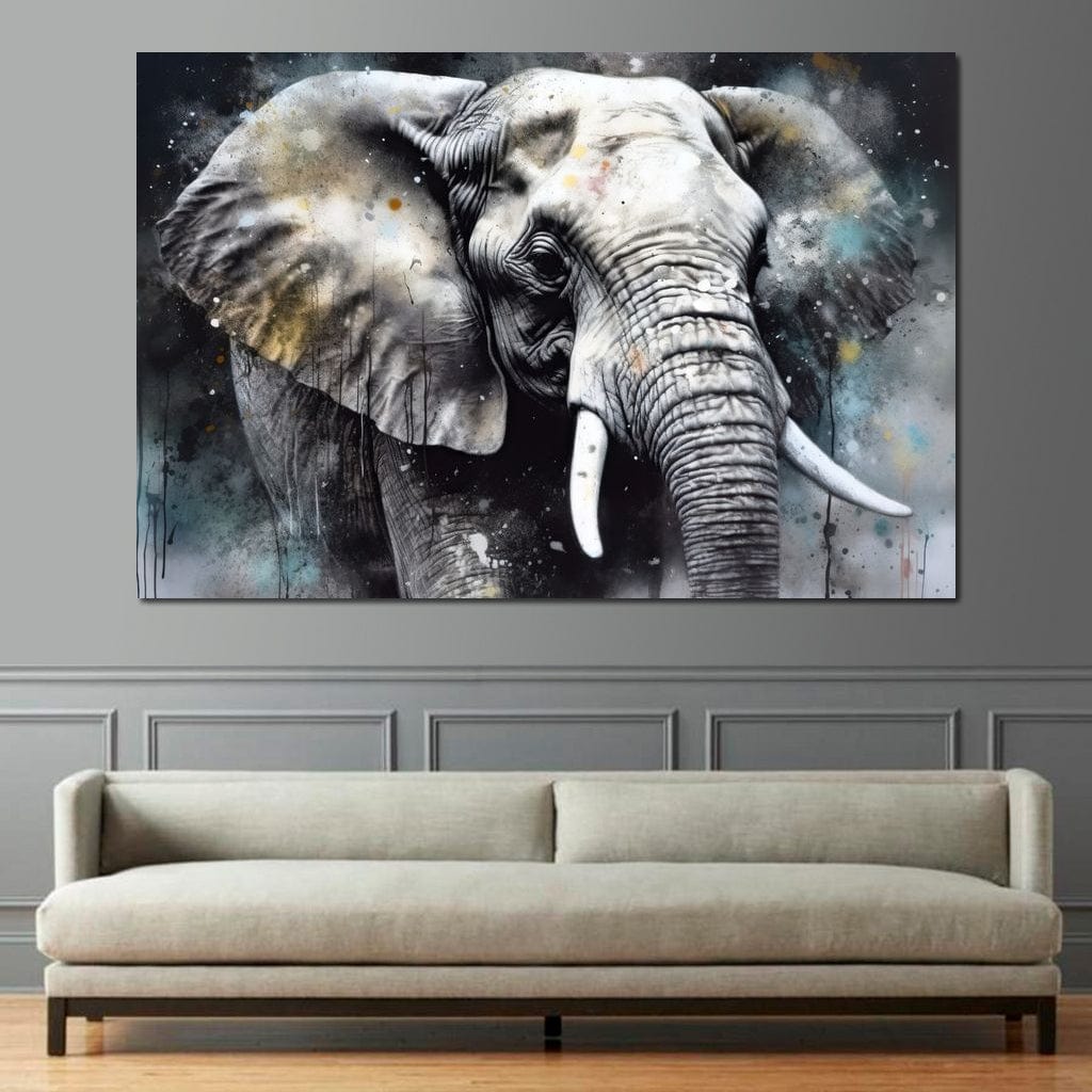 Tablou Canvas Premium, LuxCanva® M1313, Pulbere de Univers, Elefant, Artistic, Profil, Pictura, Colti, Grafit, Cenusiu, Abstract, Realist, Animal, Salbatic, Birou, Living, Camera Copil