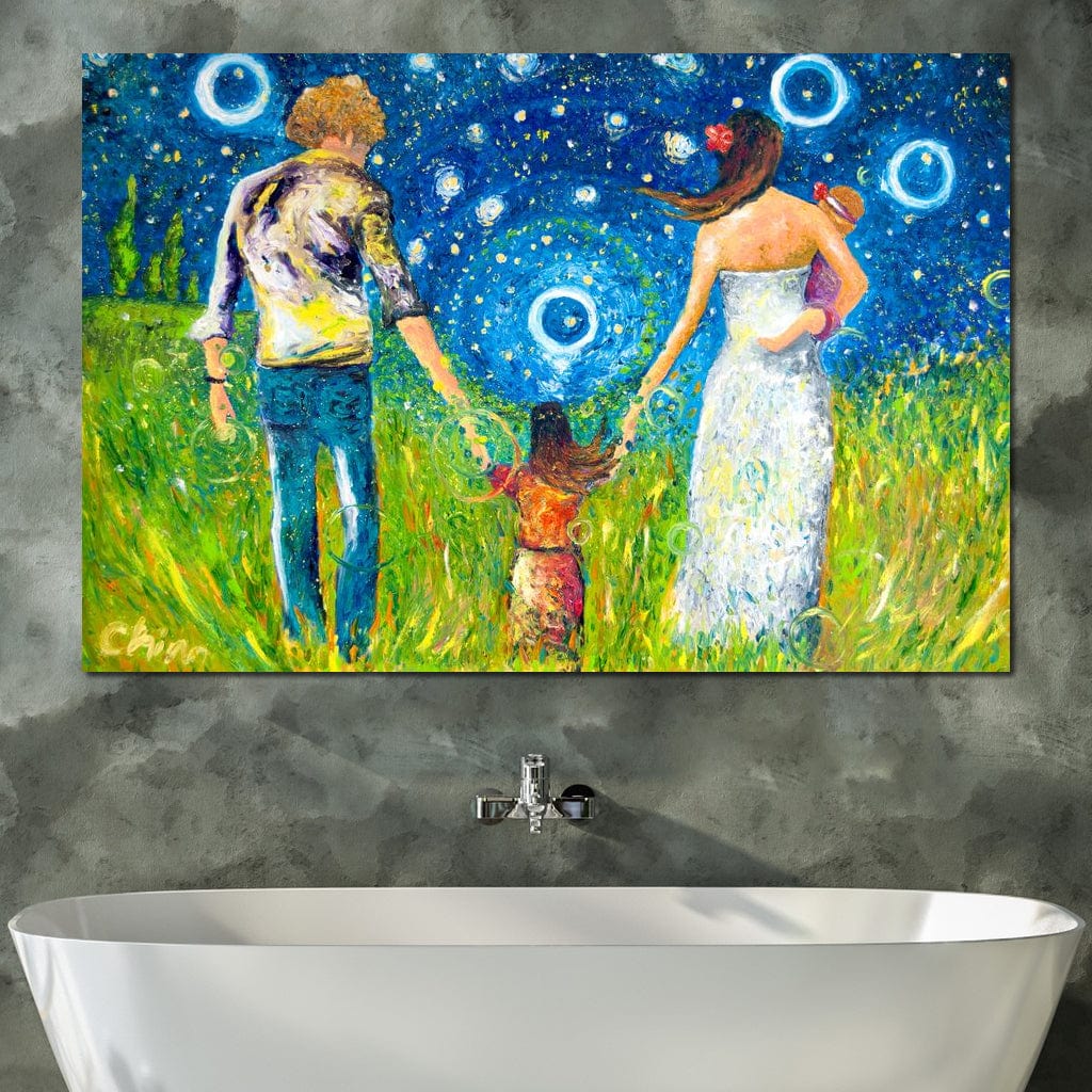 Tablou Canvas Premium, LuxCanva® K1020, Familia Impreuna, Mama, Tata, Copil, Cer, Pasi, Plimbare, Timp, Infinit, Iubire, Vesnicie, Inimi, Calatorie, Armonie, Emotie, Iubitor, Camera Copii