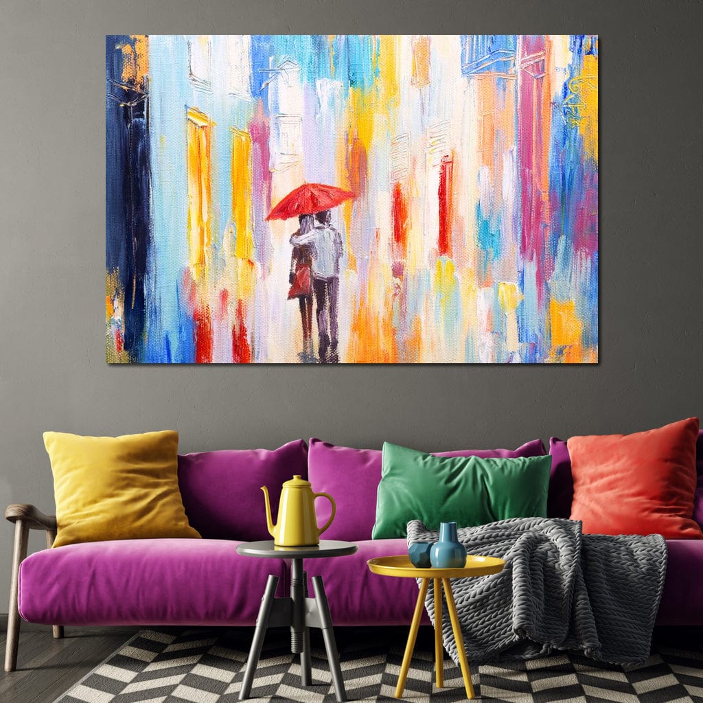 Tablou Canvas Premium LuxCanva® E1035, Ploaie Romantica, Colorit, Ploaie, Imbratisare, Armonie, Comunicare, Living Room, Culori vibrante