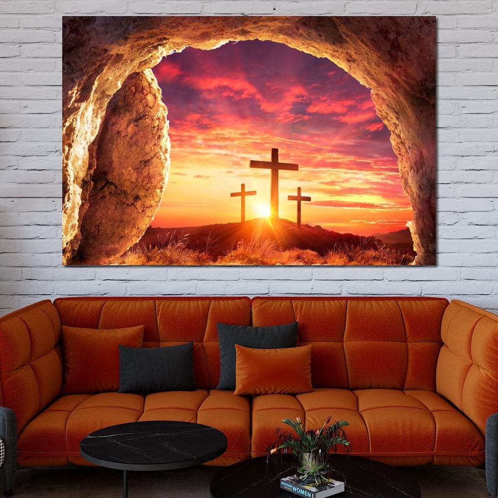 Tablou Canvas Premium LuxCanva® H1017 Lumina Invierii , Cruce, Inviere, Lumina, Jertfa, Promisiune, Rasarit, Salvare, Vesnicie, Living, Dormitor