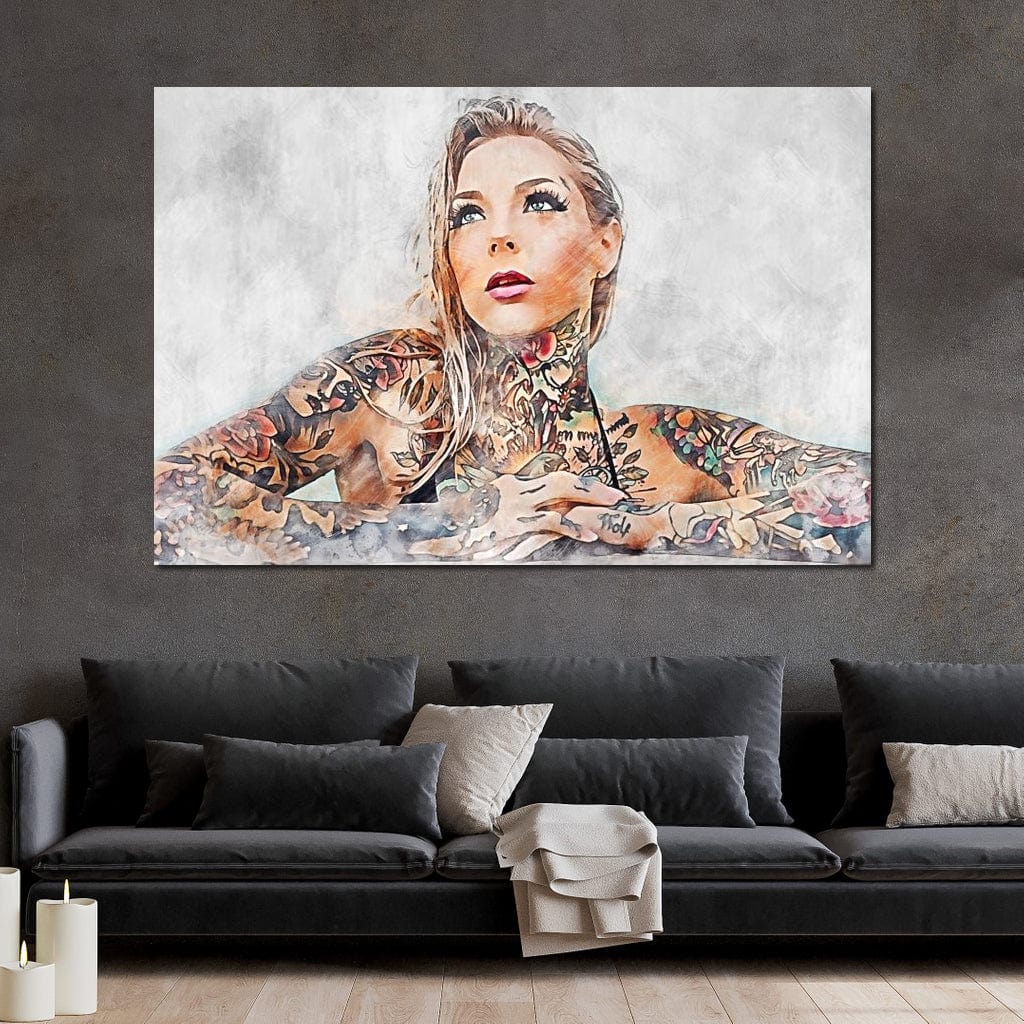 Tablou Canvas Premium, LuxCanva® G1097, Femeia cu Tatuaj, Pictura, Arta, Piele, Rebela, Cerneala, Artist, Interzis, Tatuator, Living, Dormitor