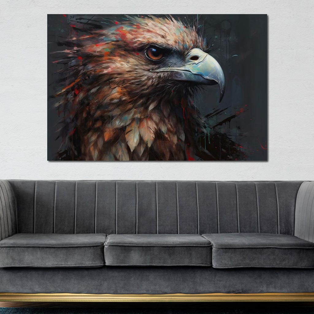 tablou canvas cu un vultur impunator pe fundal negru in stil artistic modern 