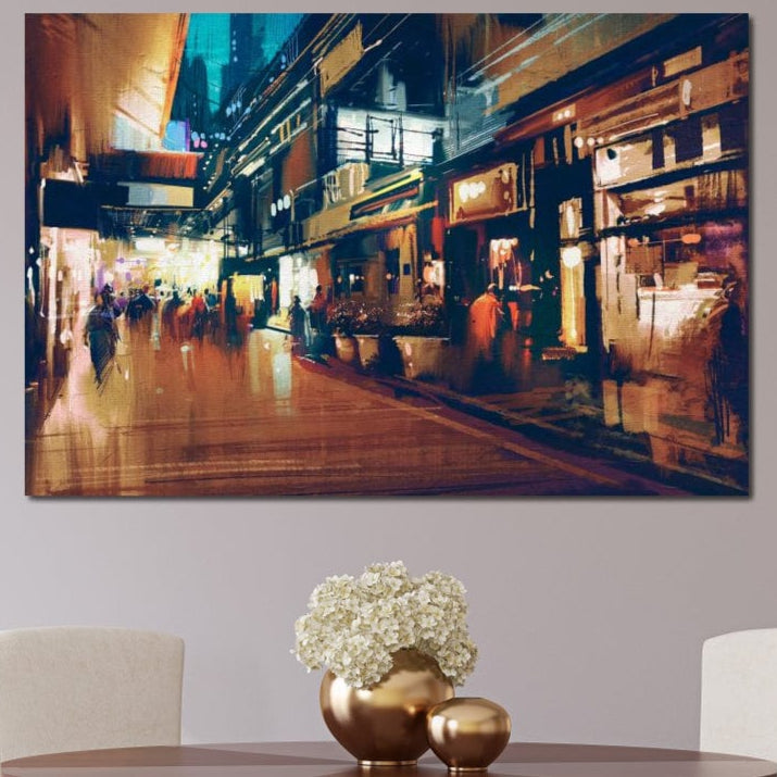 Tablou Canvas Premium, LuxCanva® O1020, Aleile Vietii, Vibrant, Dinamic, Cald, Animat, Contemporan, Electric, Pictural, Nocturn, Apus, Oras, Bulevard, Cartier, Stralucire, Birou, Living, Dormitor