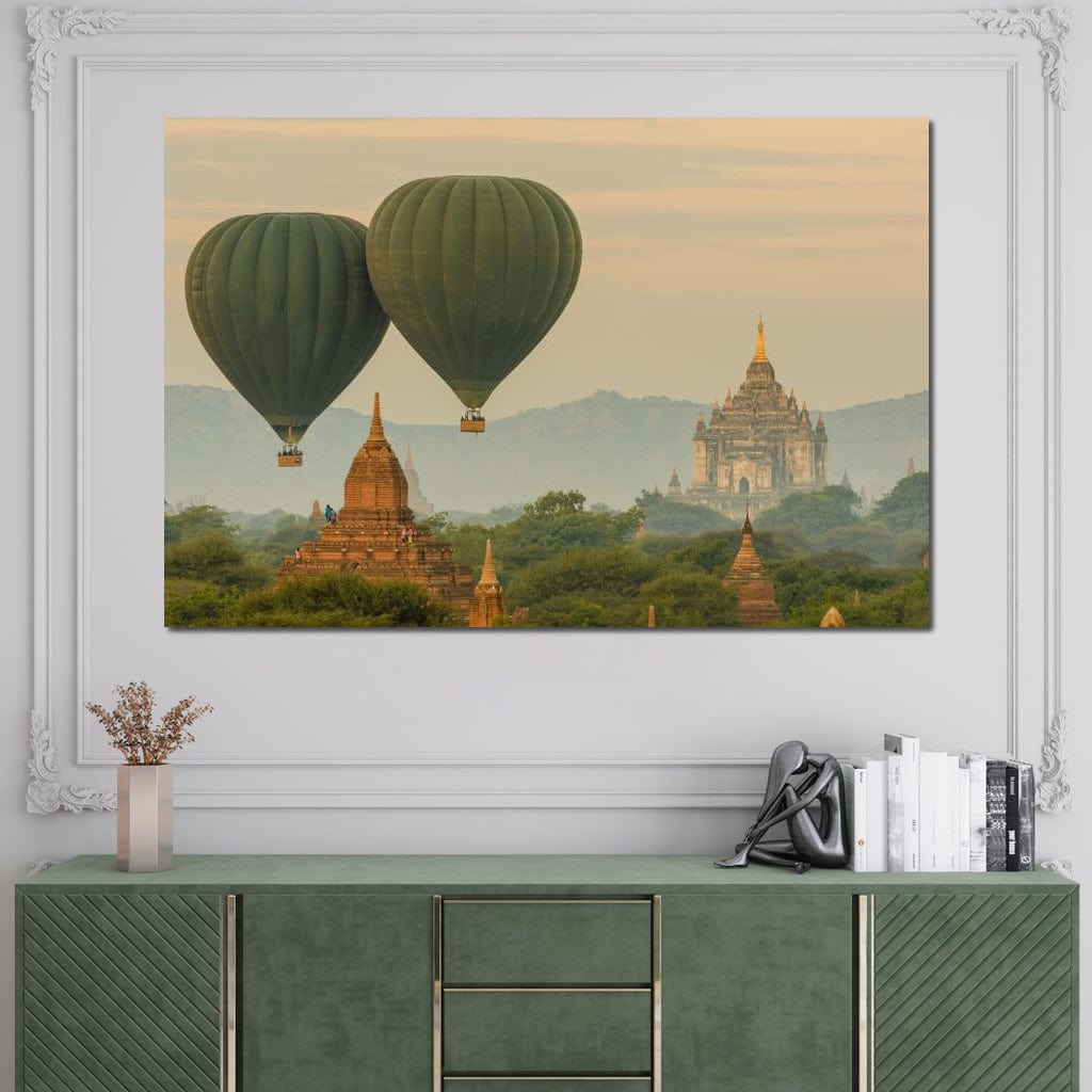 Tablou Canvas Premium LuxCanva® I105, Povestea Templelor, Balon, Templu, Calatorie, Natura, Bagan, Aventura, Zen, Magie, Myanmar, Istorie, Living, Dormitor