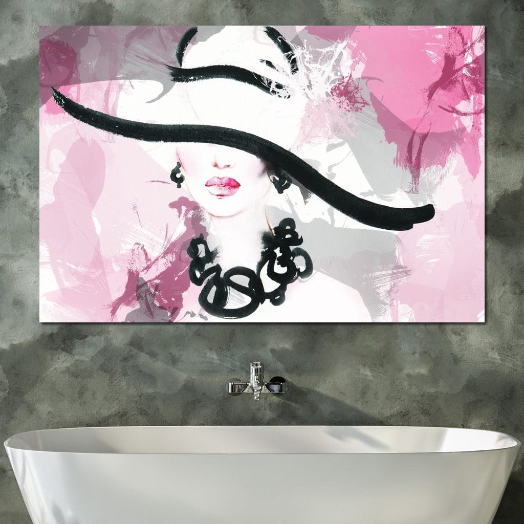 Tablou Canvas Premium, LuxCanva® G1083, Chic si Elegant, Palarie, Accesoriu, Colier, Roz, Sofisticata, Stil, Fashion, Lady, Bijuterie, Living, Dormitor