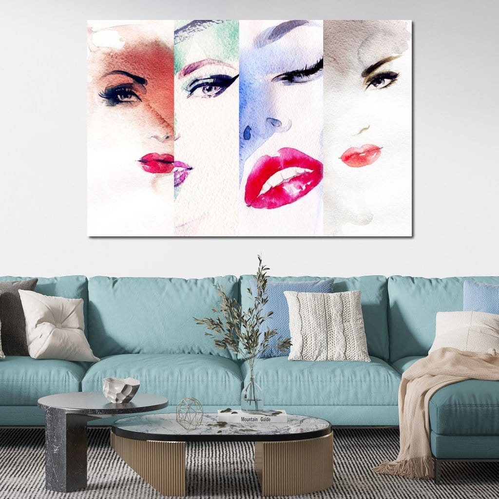 Tablou Canvas Premium, LuxCanva® G1080, Portrete in Acuarela, Femei, Chipuri, Priviri, Reflexii, Stil, Atitudine, Maiestrie, Living, Dormitor