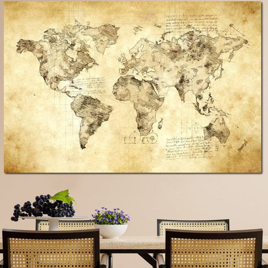 tablou canvas cu lumea desenata in schita