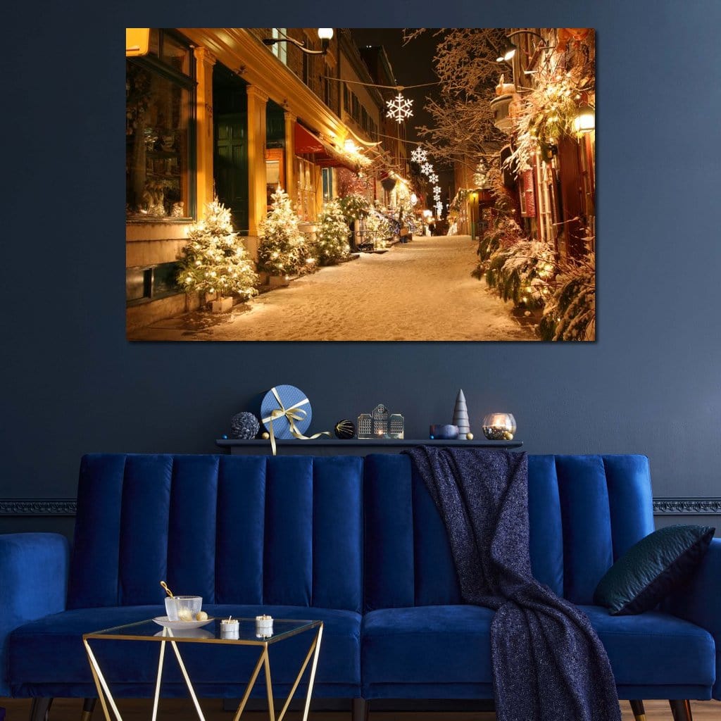 Tablou Canvas Premium LuxCanva® D1005, Magia Craciunului , Plimbare, Lumini, Sarbatori, Living Room, Strada, Culori Vibrante