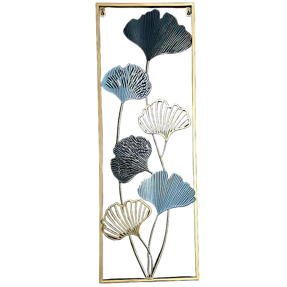 Decoratiune Metalica de Perete LuxCanva® Blue Petal Contour A2926R, din Metal, Verticala, Auriu, Bleu, Gri Petrol, Dimensiune Mare 30 × 85 × 2 cm