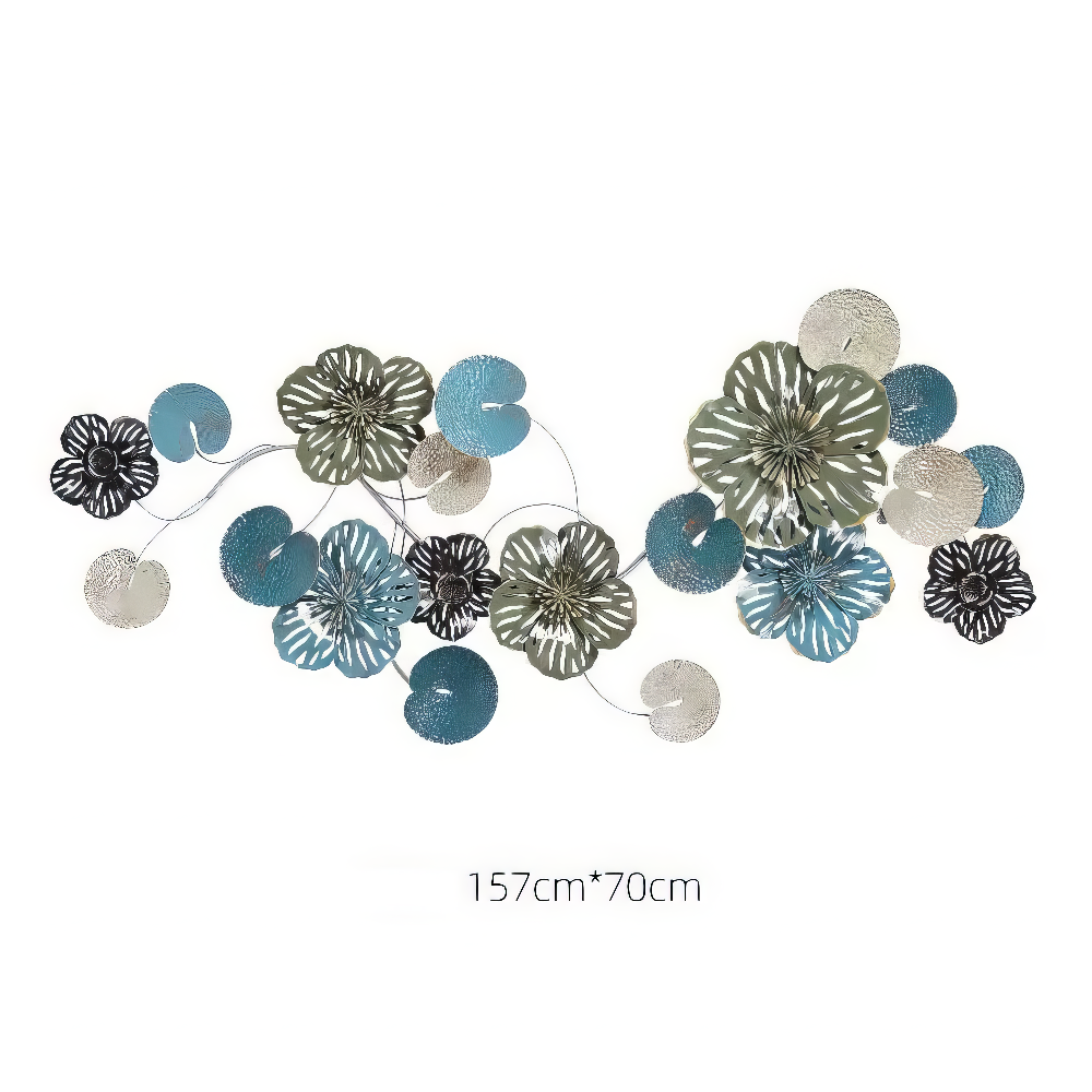 Decoratiune Metalica de Perete LuxCanva® OceanWhisper A0391, din Metal, Orizontala, Albastru, Auriu, Alb, Negru, Dimensiune Mare 157 x 70 x 7 cm