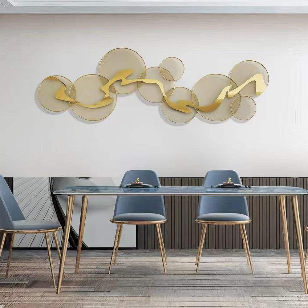 Decoratiune Metalica de Perete LuxCanva® Golden Flow A2525, din Metal, Orizontala, Auriu, Dimensiune Mare 180 x 68 cm