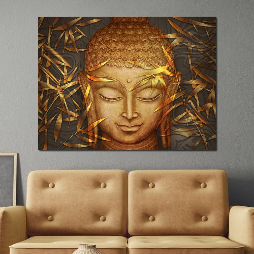 Tablou Canvas Premium LuxCanva® I116, Tacerea Naturii, Buddha, Zen, Liniste, Pace Interioara, Meditatie, Spiritualitate, Armonie, Bambus, Frunze, Chip