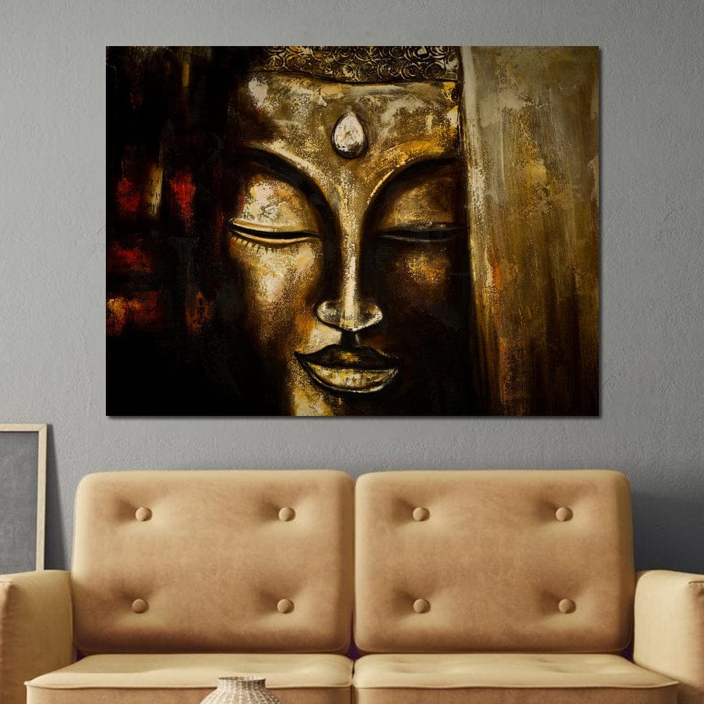 Tablou Canvas Premium LuxCanva® I111, Iluminare in Aur, Buddha, Meditatie, Zen, Armonie, Intelepciune, Liniste, Mantra, Urna, Spiritualitate, Relaxare
