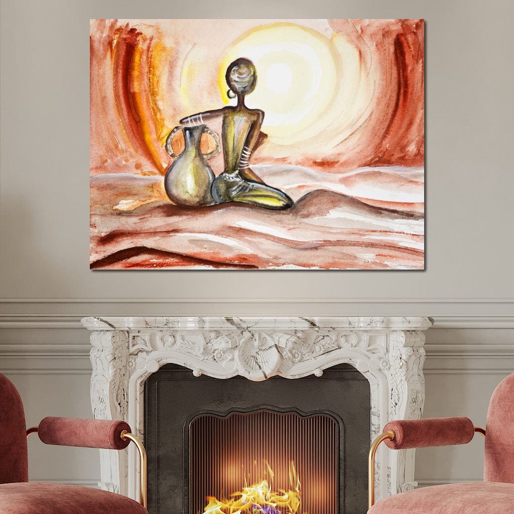 Tablou Canvas Premium LuxCanva® GL1070, Caldura Desertului , Ancestral, Spirit, Soare, Desert, Femeie, Apa, Nisip, Pustiu, Pamant, Living, Dormitor