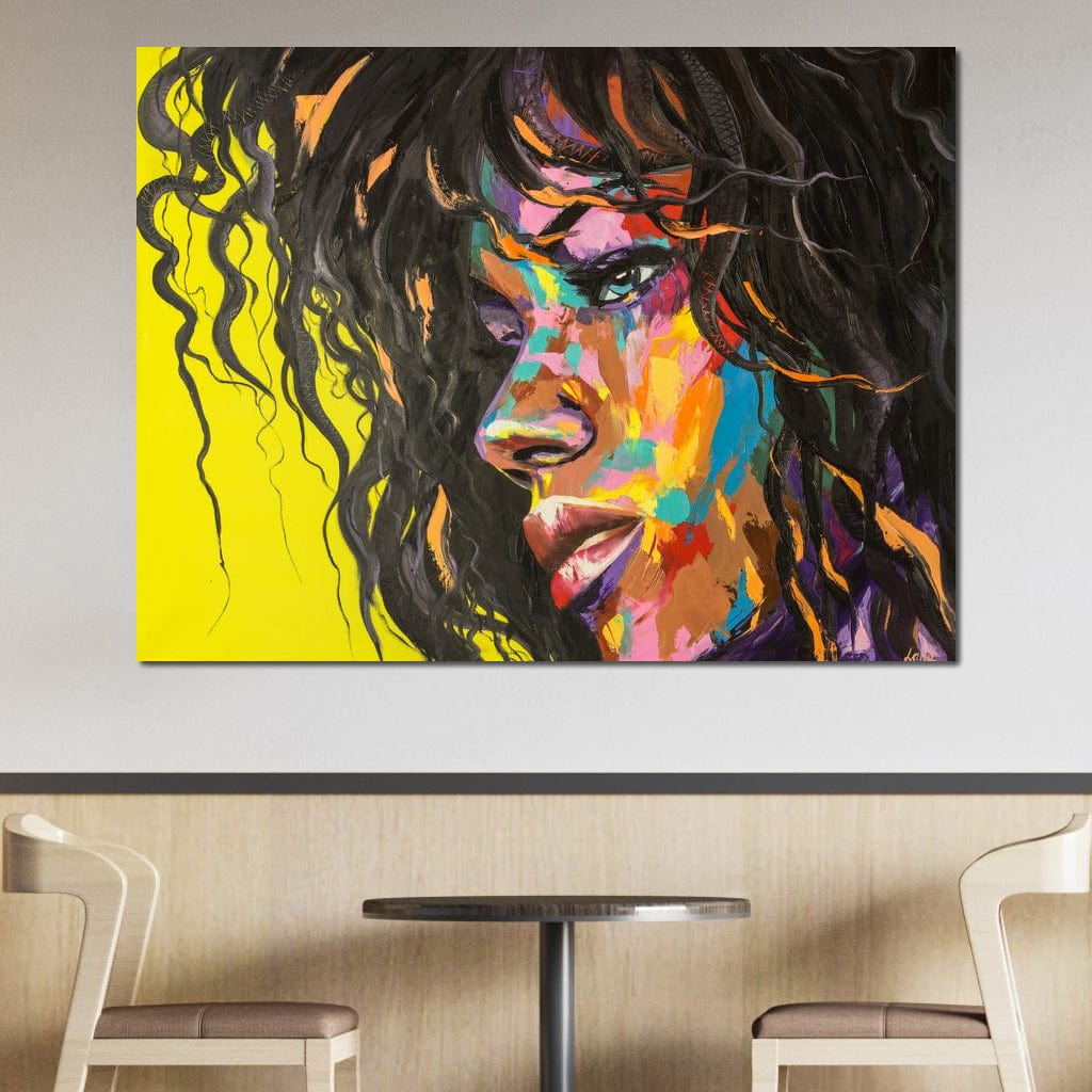 Tablou Canvas Premium, LuxCanva® GL1066, Portet in Lumini, Rebela, Par, Cret, Expresie, Magnetism, Cromatic, Hipnotic, Femeie, Arta, Living, Dormitor