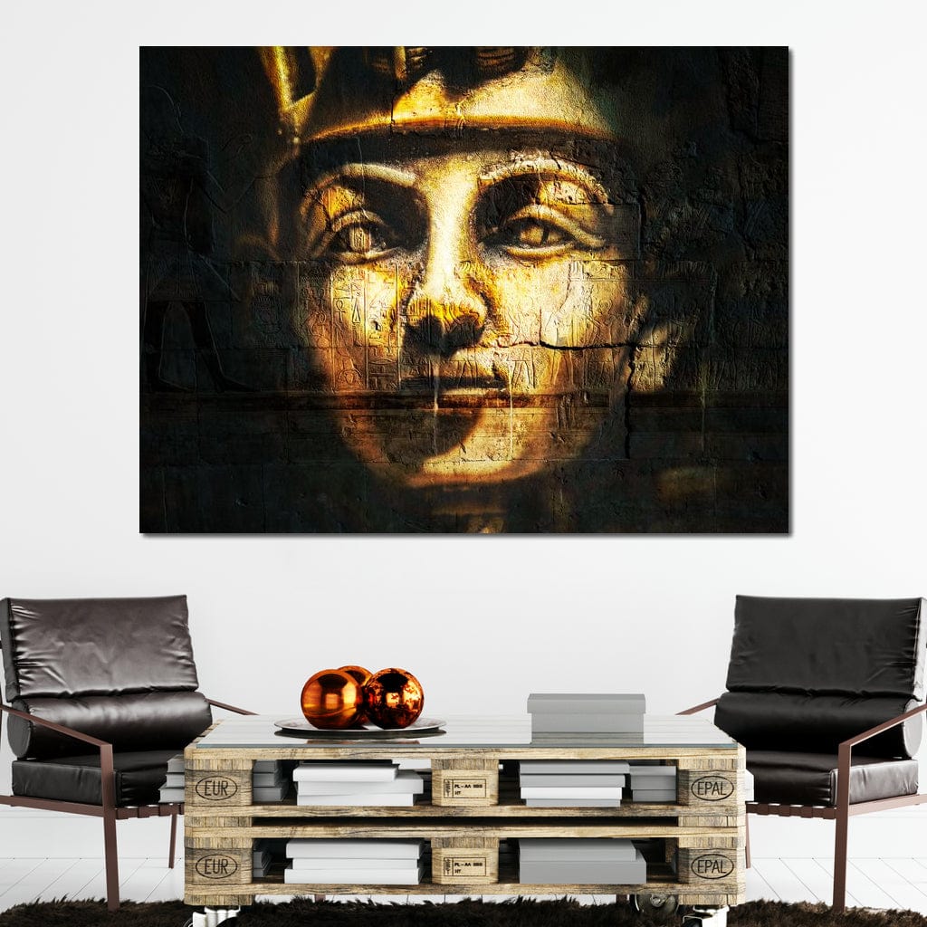 Tablou Canvas Premium, LuxCanva® O1051, Eternul Tutankhamon, Faraon, Privire, Egipt, Antic, Chip, Nil, Zei, Hieroglife, Istorie, Mister, Mitologie, Regalitate, Sacru, Simbolic, Birou, Living, Dormitor