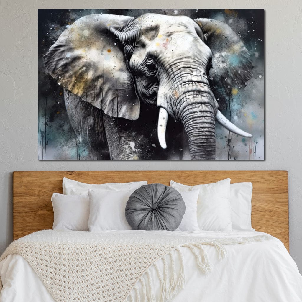 Tablou Canvas Premium, LuxCanva® M1313, Pulbere de Univers, Elefant, Artistic, Profil, Pictura, Colti, Grafit, Cenusiu, Abstract, Realist, Animal, Salbatic, Birou, Living, Camera Copil