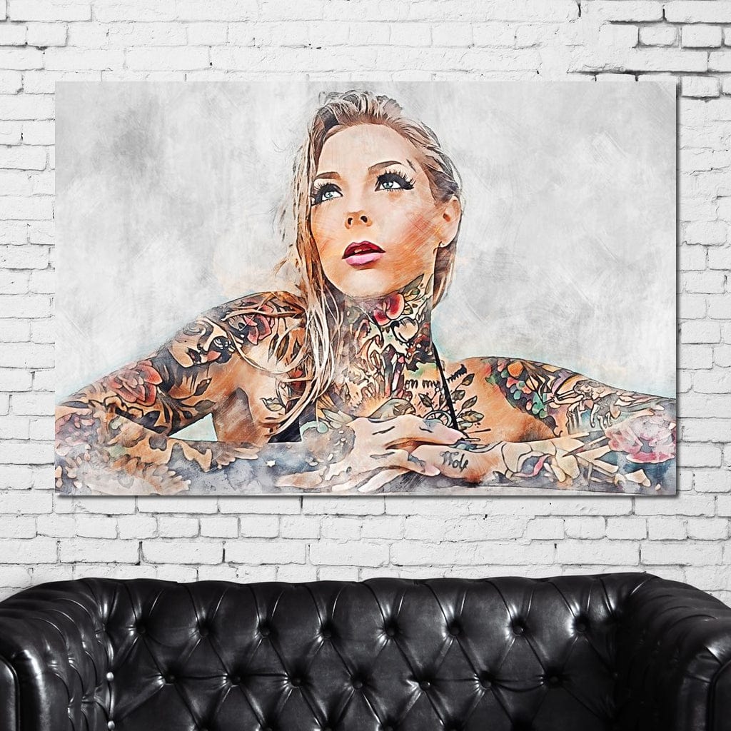 Tablou Canvas Premium, LuxCanva® G1097, Femeia cu Tatuaj, Pictura, Arta, Piele, Rebela, Cerneala, Artist, Interzis, Tatuator, Living, Dormitor