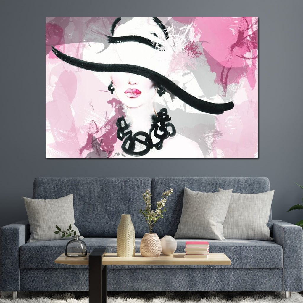 Tablou Canvas Premium, LuxCanva® G1083, Chic si Elegant, Palarie, Accesoriu, Colier, Roz, Sofisticata, Stil, Fashion, Lady, Bijuterie, Living, Dormitor