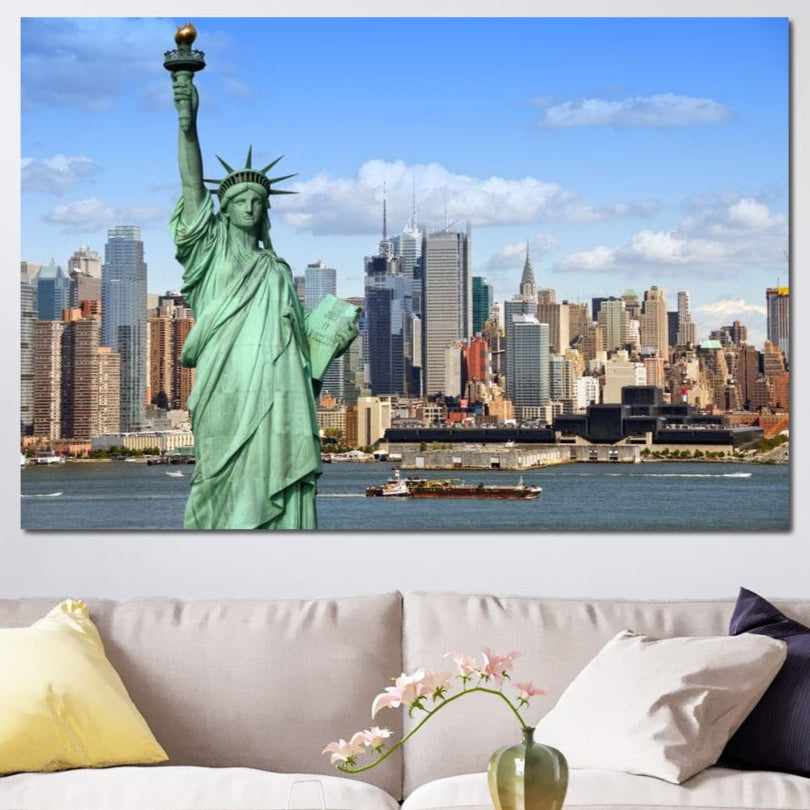 Tablou Canvas Premium, LuxCanva® O1000, Inima New Yorkului, Libertate, Orizont, Statuie, Vis, American, Manhattan, Skyline, Calatorie, Urban, Taram, Fagaduinta, Viza, Birou, Living, Dormitor