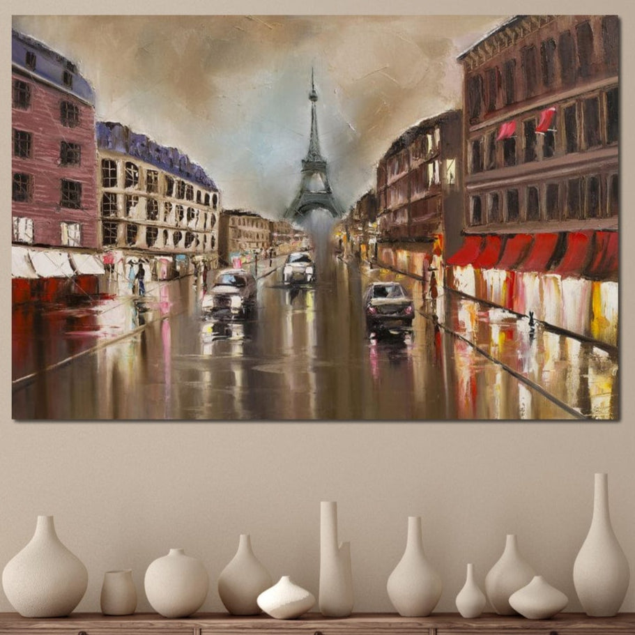 Tablou Canvas Premium, LuxCanva® O1010, Eiffel la Apus, Paris, Bulevard, Ploaie, Apus, Romantism, Turn, Franta, Capitala, Cafenele, Décor, Vacanta, Iconic, Impresionism, Birou, Living, Dormitor