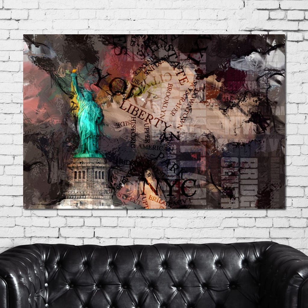 Tablou Canvas Premium, LuxCanva® O1046, Simboluri Americane, Statuie, Libertate, Visare, Manhattan, Abstract, Expresiv, Eclectic, Cosmopolit, Arta, Progres, Independenta, Birou, Living, Dormitor