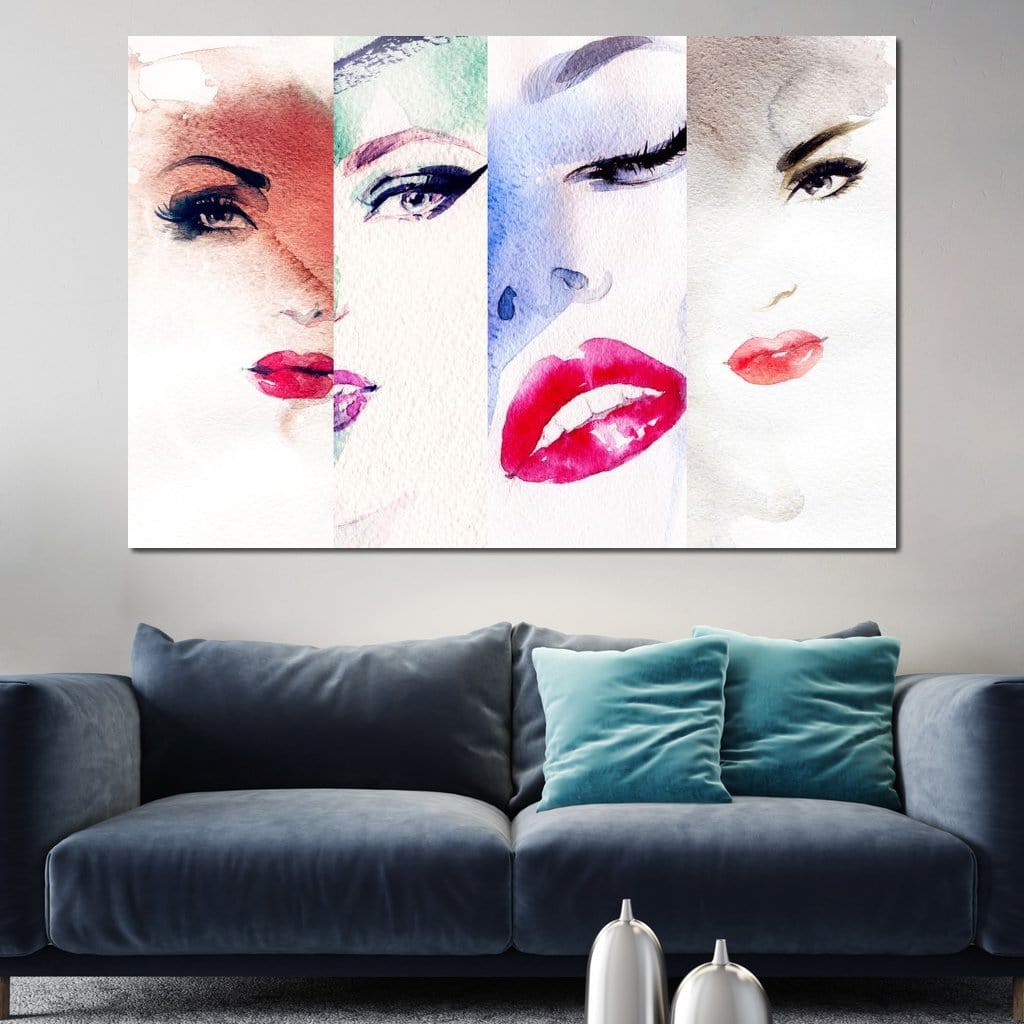 Tablou Canvas Premium, LuxCanva® G1080, Portrete in Acuarela, Femei, Chipuri, Priviri, Reflexii, Stil, Atitudine, Maiestrie, Living, Dormitor