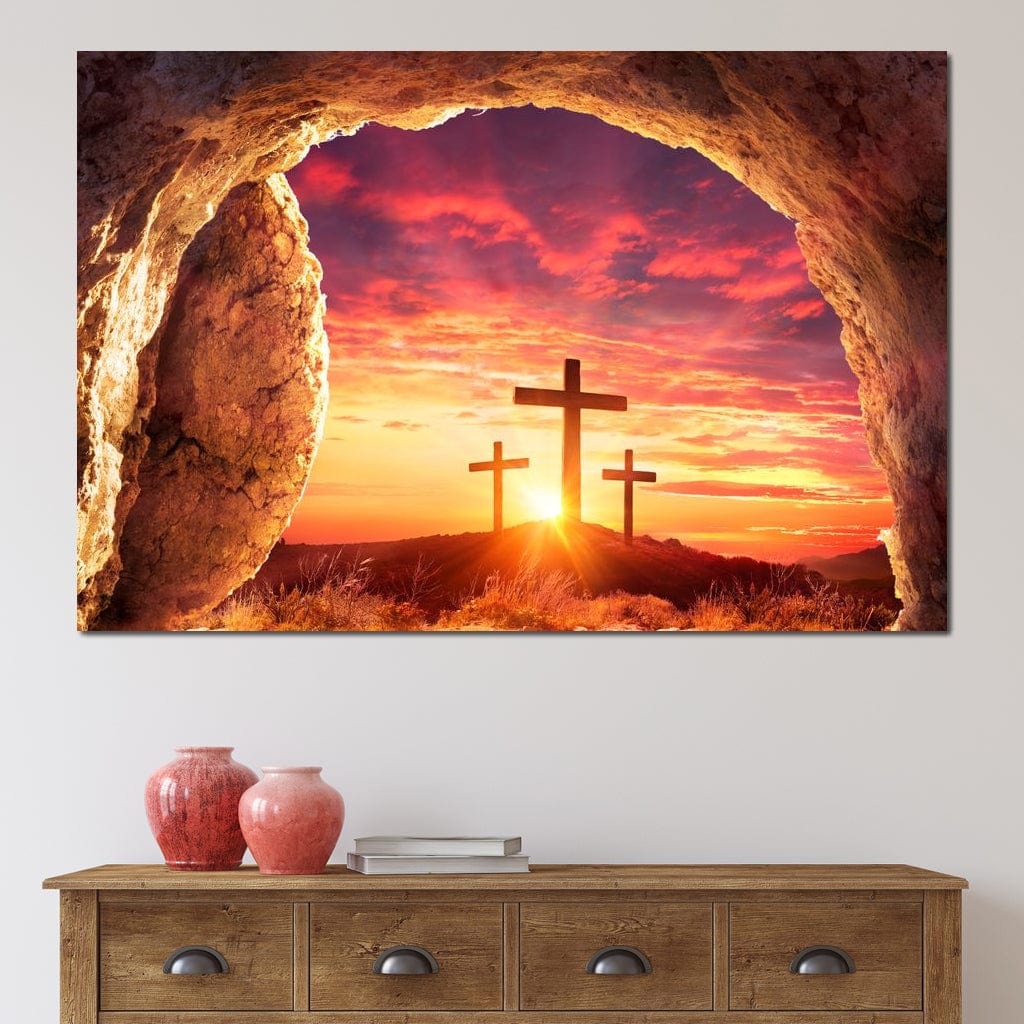 Tablou Canvas Premium LuxCanva® H1017 Lumina Invierii , Cruce, Inviere, Lumina, Jertfa, Promisiune, Rasarit, Salvare, Vesnicie, Living, Dormitor