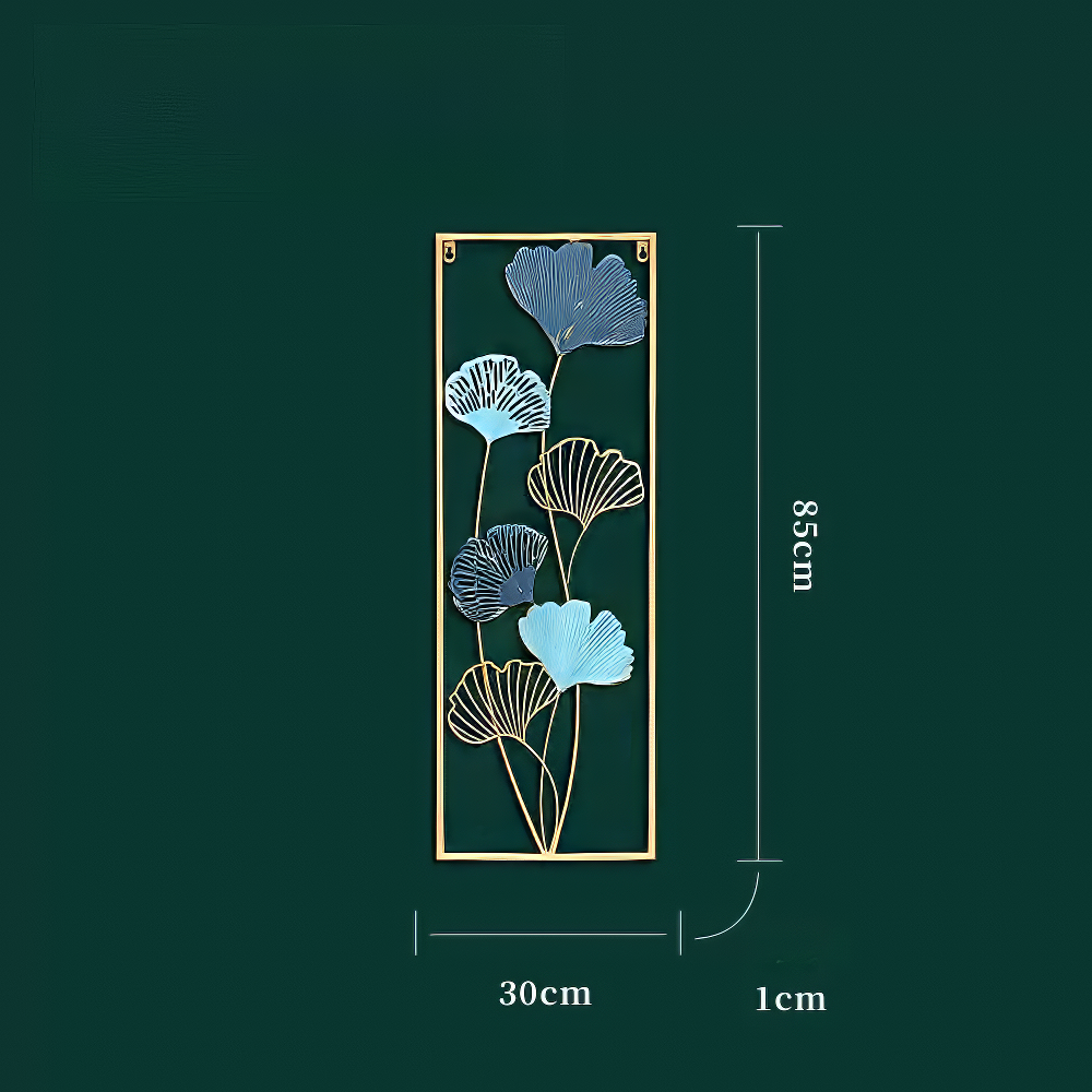 Decoratiune Metalica de Perete LuxCanva® Blue Petal Contour A2926R, din Metal, Verticala, Auriu, Bleu, Gri Petrol, Dimensiune Mare 30 × 85 × 2 cm