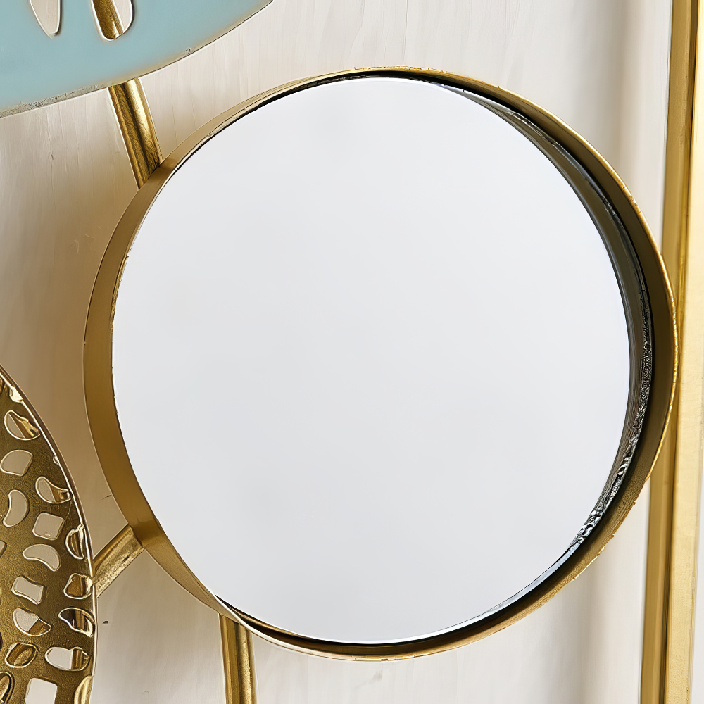 Decoratiune Metalica de Perete LuxCanva® BloomFrame A2920, din Metal, Verticala, Albastru, Auriu, Argintiu, 22 × 60 x 2 cm