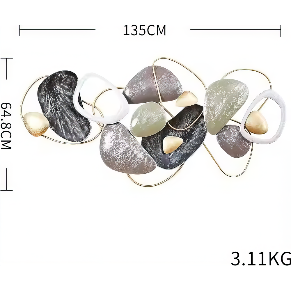 Decoratiune Metalica de Perete LuxCanva® Stone Harmony A2028, din Metal, Orizontal, Negru, Gri, Alb, Auriu, Dimensiune Mare 135 x 64 cm