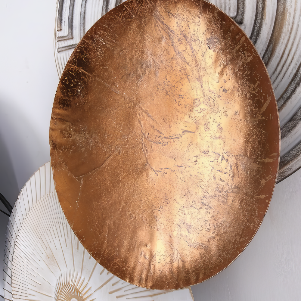 Set 2 Decoratiuni Metalice de Perete LuxCanva® Bronze Mirage A2284, din Metal, Orizontala, Negru, Auriu, Alb, Cupru, Dimensiune Mare 197 x 77 x 14 cm