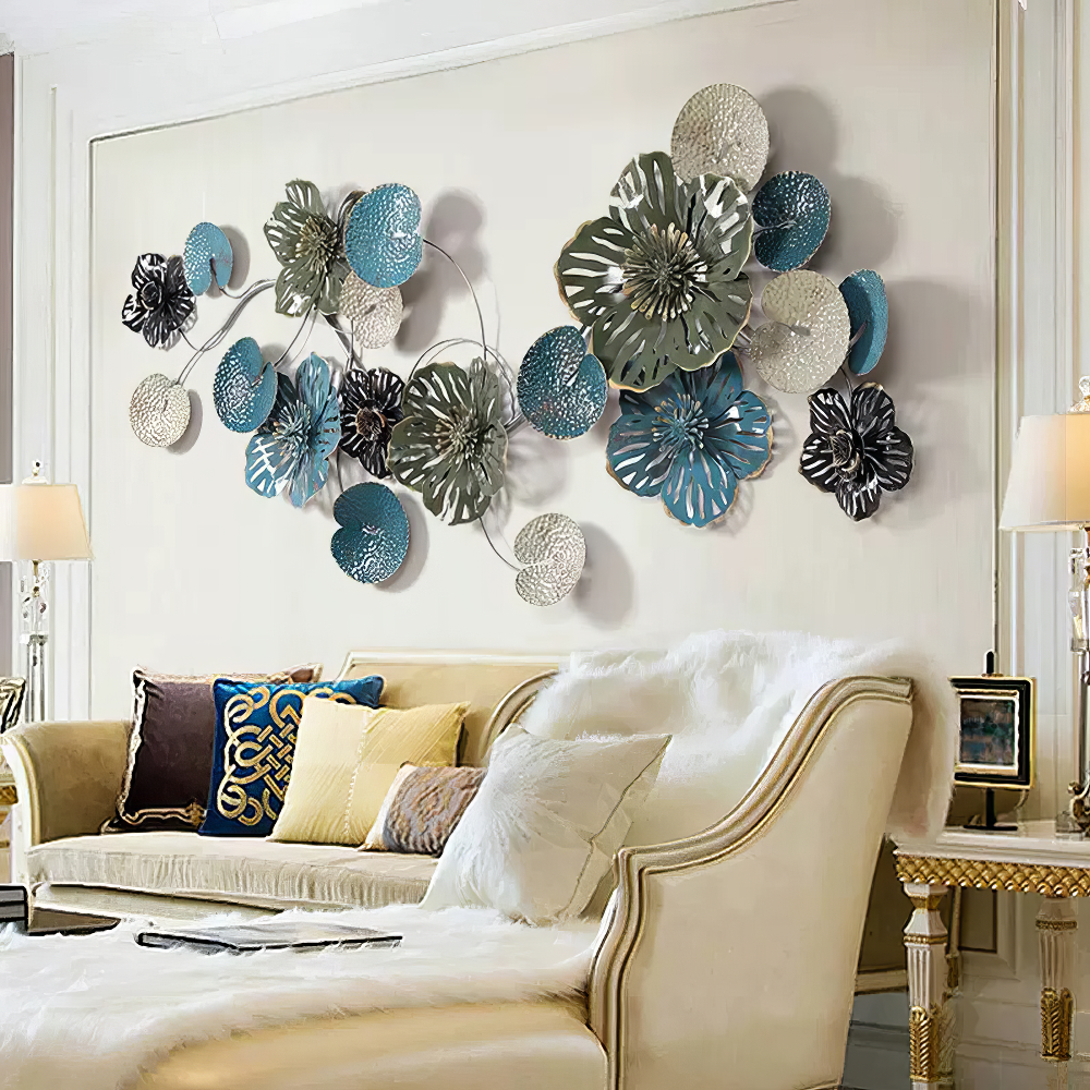 Decoratiune Metalica de Perete LuxCanva® OceanWhisper A0391, din Metal, Orizontala, Albastru, Auriu, Alb, Negru, Dimensiune Mare 157 x 70 x 7 cm