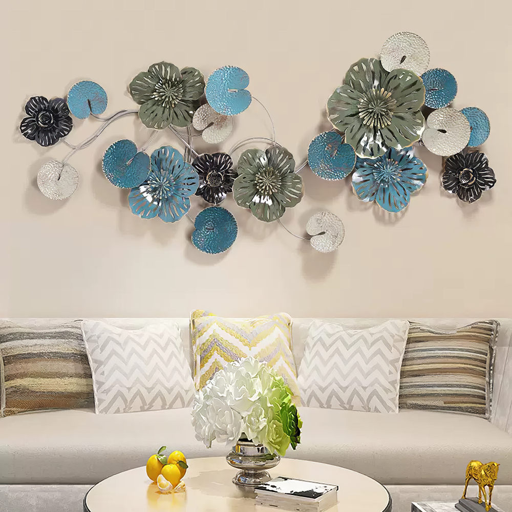 Decoratiune Metalica de Perete LuxCanva® OceanWhisper A0391, din Metal, Orizontala, Albastru, Auriu, Alb, Negru, Dimensiune Mare 157 x 70 x 7 cm