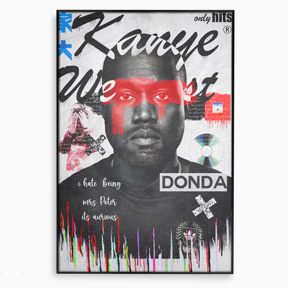 Tablou Canvas Premium LuxCanva® A1015, Kanye Omari West , Decorativ, Cantaret, Artisit, Rapper, Culori Vibrante