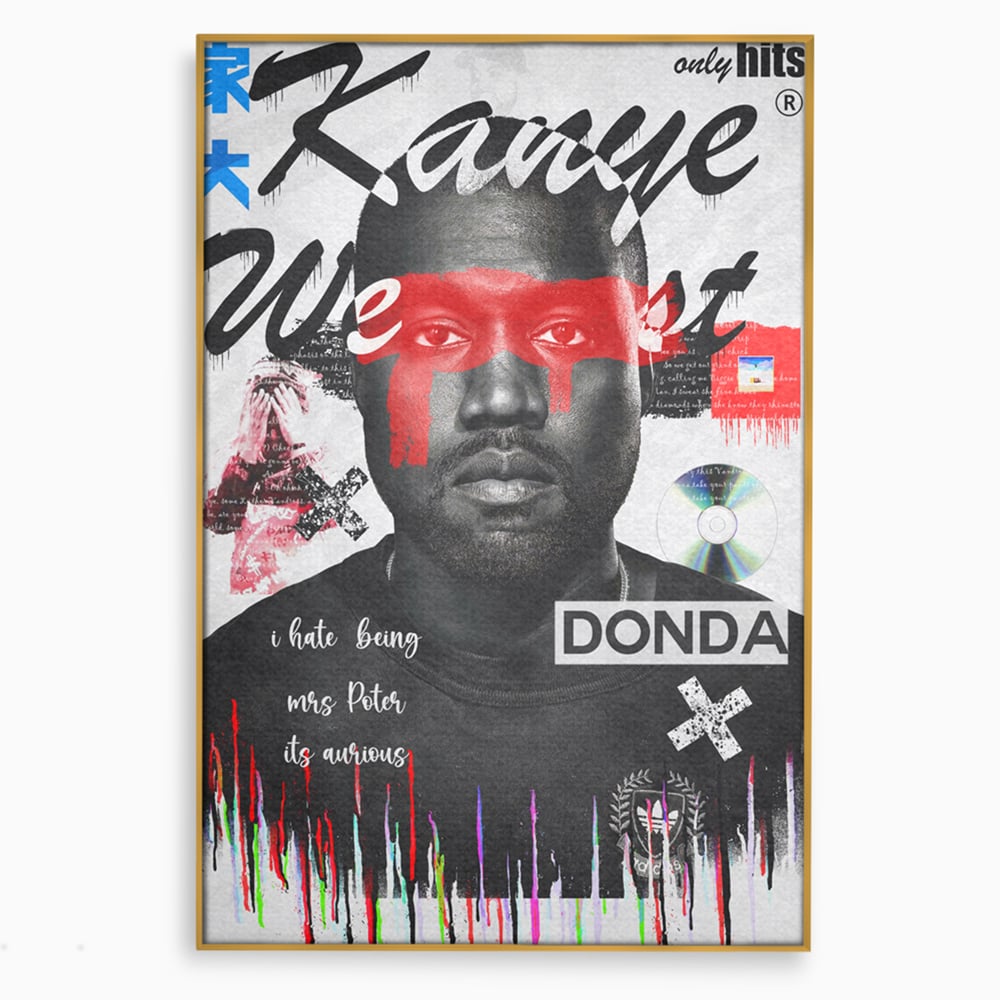 Tablou Canvas Premium LuxCanva® A1015, Kanye Omari West , Decorativ, Cantaret, Artisit, Rapper, Culori Vibrante