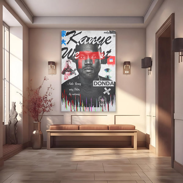 Tablou Canvas Premium LuxCanva® A1015, Kanye Omari West , Decorativ, Cantaret, Artisit, Rapper, Culori Vibrante