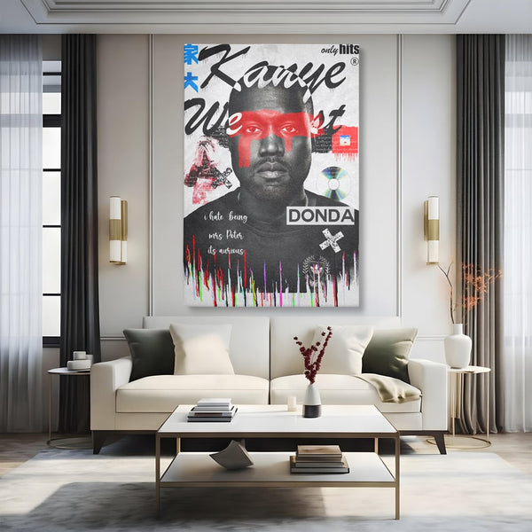 Tablou Canvas Premium LuxCanva® A1015, Kanye Omari West , Decorativ, Cantaret, Artisit, Rapper, Culori Vibrante