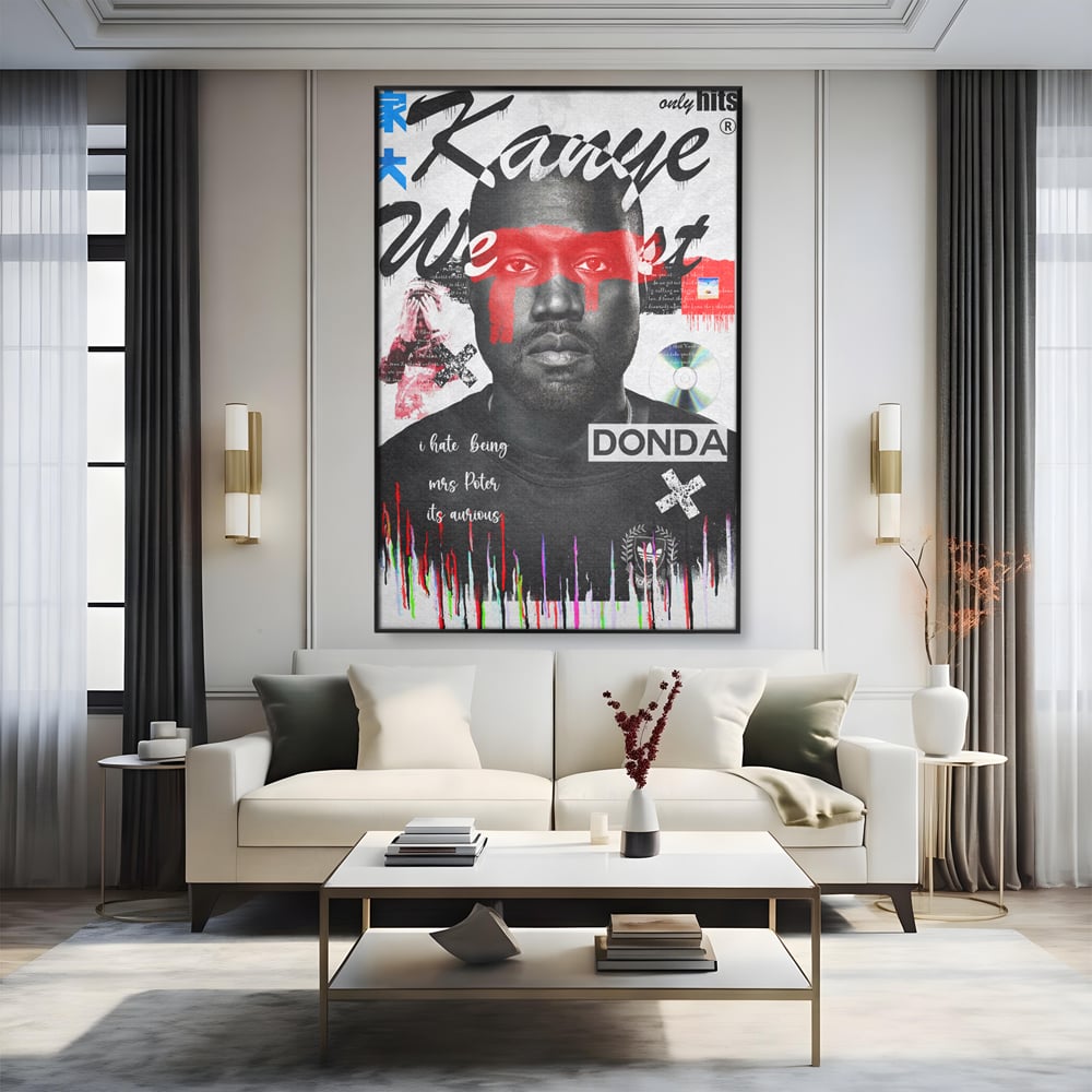 Tablou Canvas Premium LuxCanva® A1015, Kanye Omari West , Decorativ, Cantaret, Artisit, Rapper, Culori Vibrante