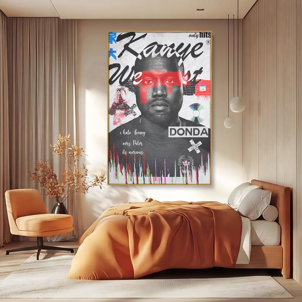 Tablou Canvas Premium LuxCanva® A1015, Kanye Omari West , Decorativ, Cantaret, Artisit, Rapper, Culori Vibrante