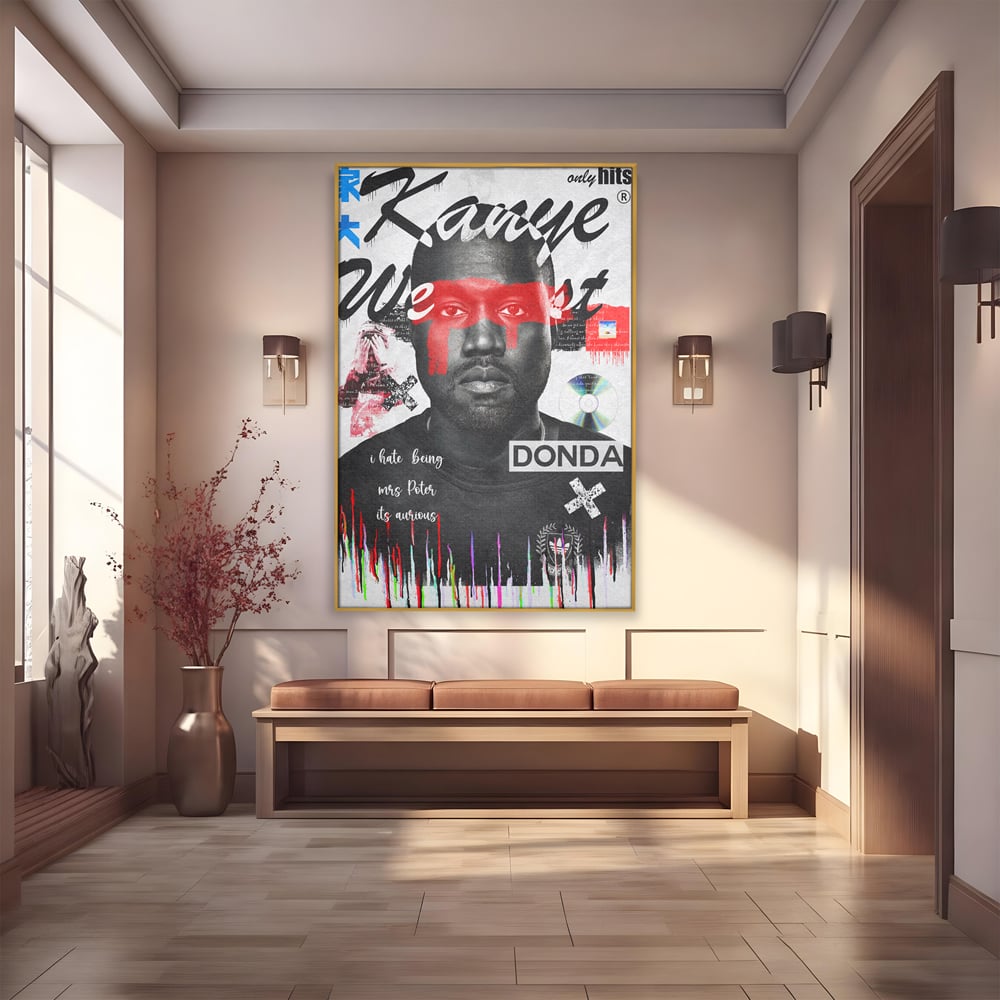 Tablou Canvas Premium LuxCanva® A1015, Kanye Omari West , Decorativ, Cantaret, Artisit, Rapper, Culori Vibrante