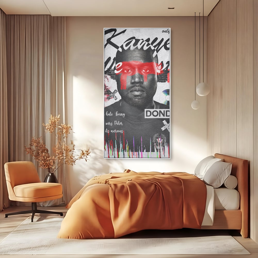 Tablou Canvas Premium LuxCanva® A1015, Kanye Omari West , Decorativ, Cantaret, Artisit, Rapper, Culori Vibrante