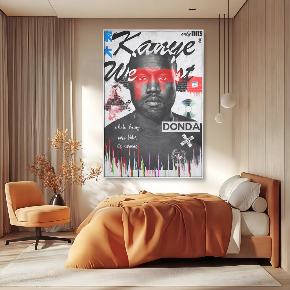 Tablou Canvas Premium LuxCanva® A1015, Kanye Omari West , Decorativ, Cantaret, Artisit, Rapper, Culori Vibrante