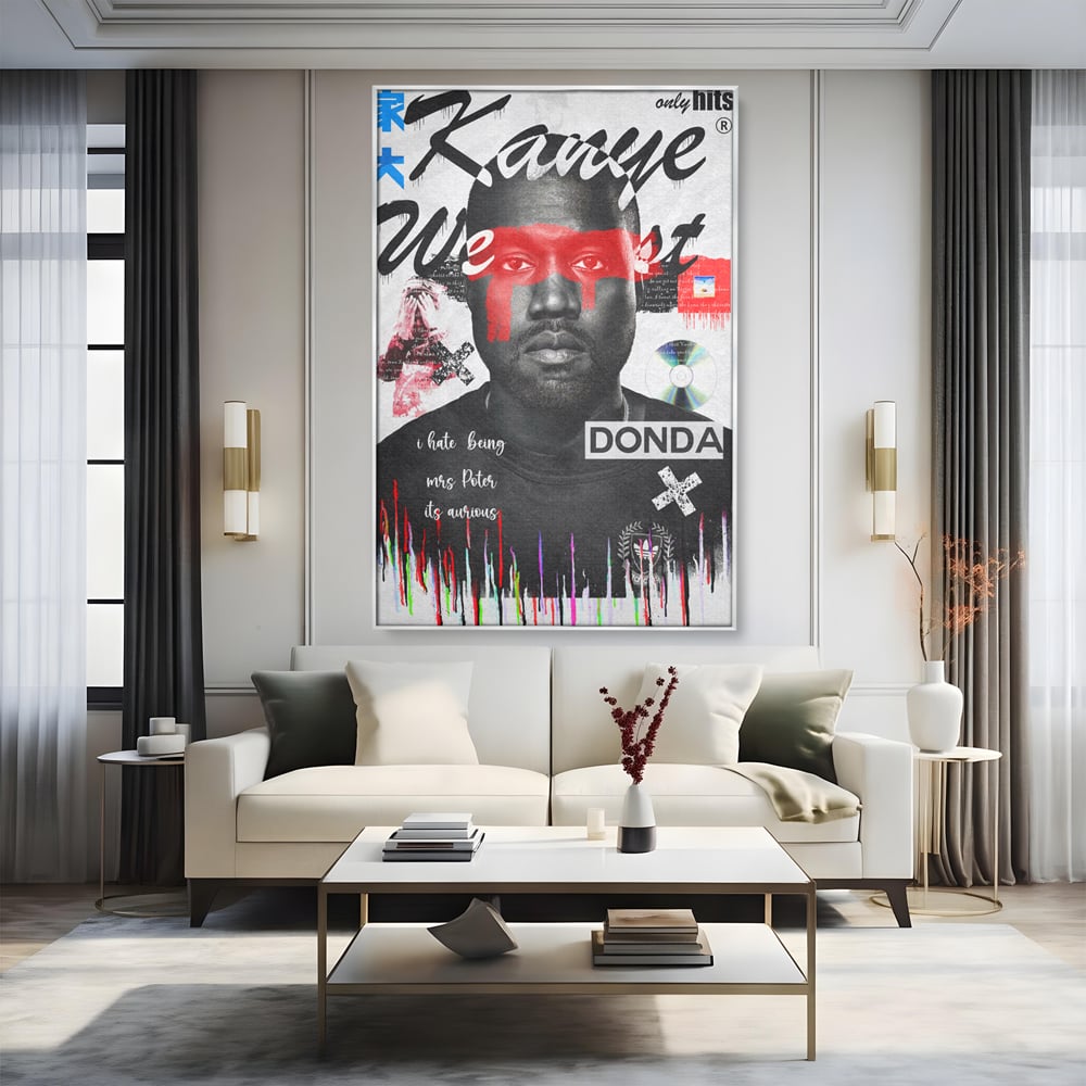 Tablou Canvas Premium LuxCanva® A1015, Kanye Omari West , Decorativ, Cantaret, Artisit, Rapper, Culori Vibrante
