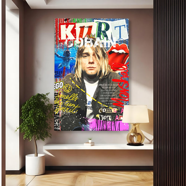 Leinwandbilder Premium LuxCanva® A1016, Kurt Donald Cobain , Dekorativ, Sänger, Gitarrist, Rockstar, Lebendige Farben