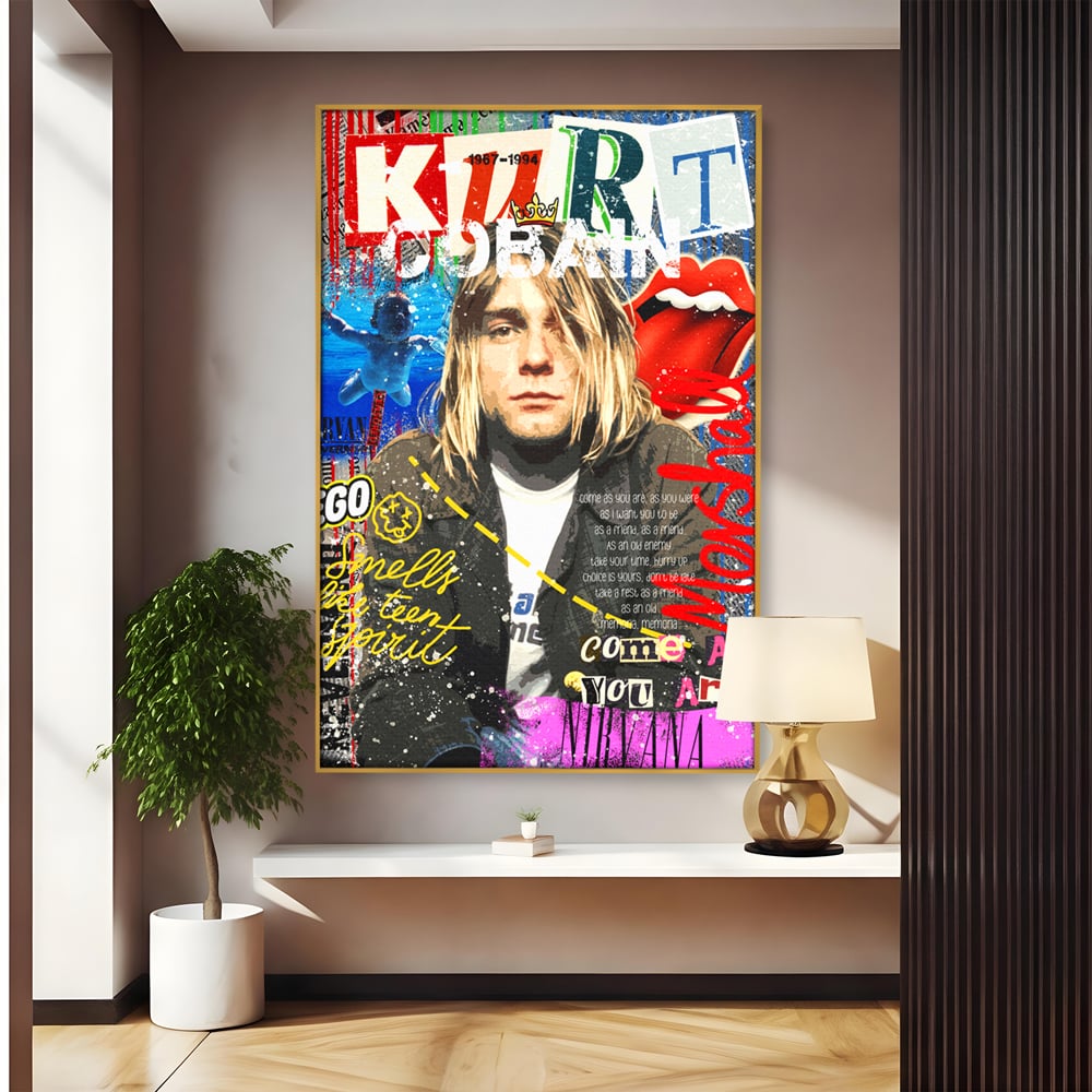 Leinwandbilder Premium LuxCanva® A1016, Kurt Donald Cobain , Dekorativ, Sänger, Gitarrist, Rockstar, Lebendige Farben