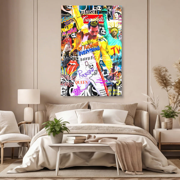 Tablou Canvas Premium LuxCanva® A1017, Freddie Mercury , Decorativ, Cantaret, Muzician, Rock Star Queen, Culori Vibrante