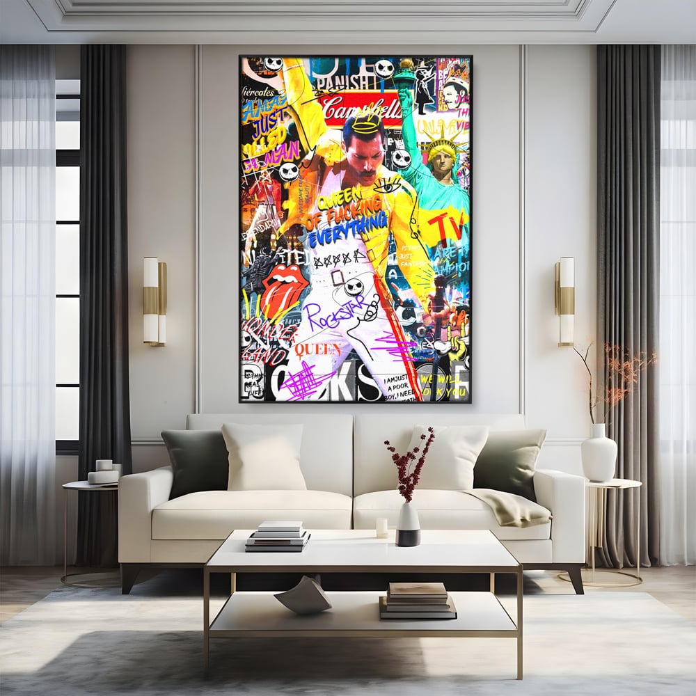Tablou Canvas Premium LuxCanva® A1017, Freddie Mercury , Decorativ, Cantaret, Muzician, Rock Star Queen, Culori Vibrante