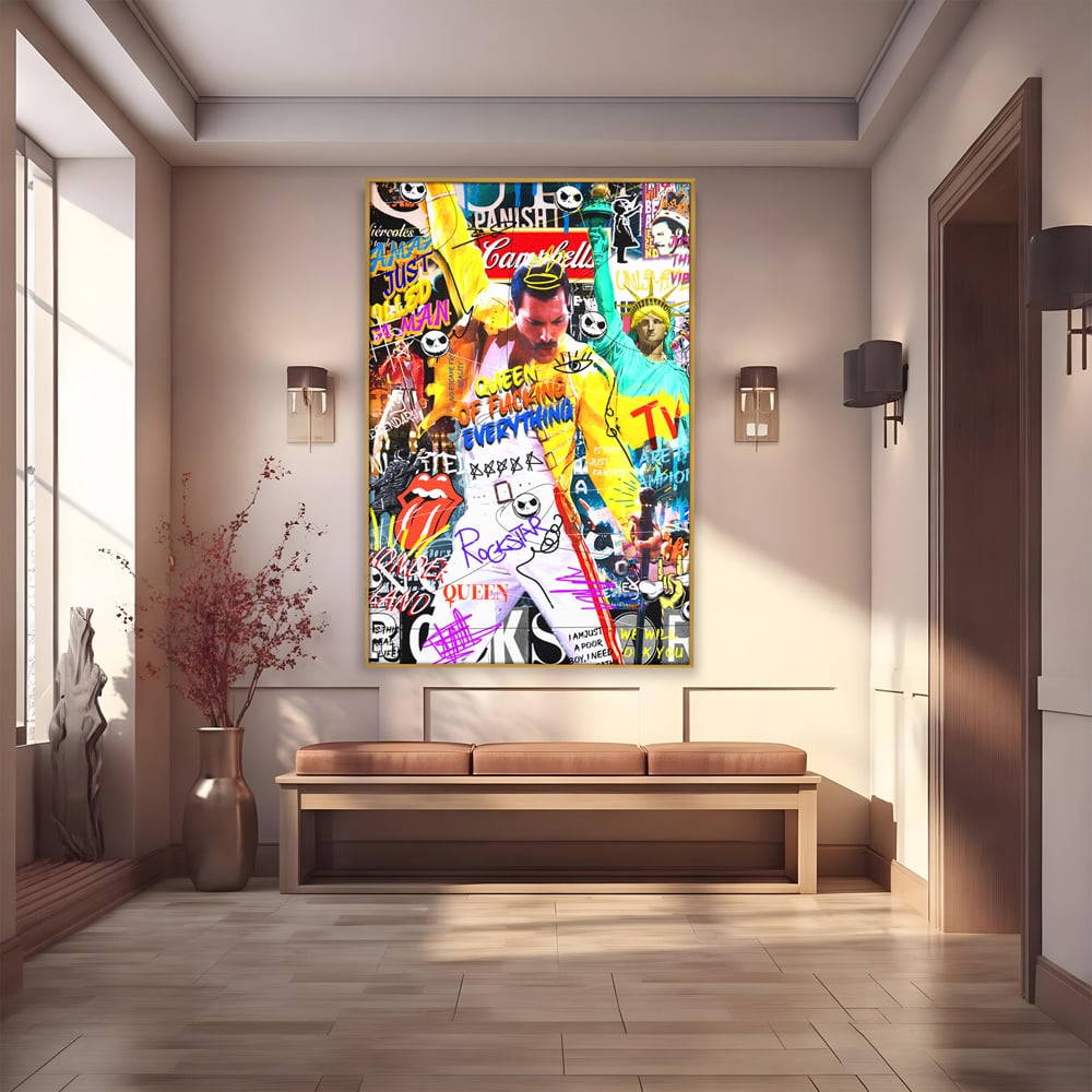 Tablou Canvas Premium LuxCanva® A1017, Freddie Mercury , Decorativ, Cantaret, Muzician, Rock Star Queen, Culori Vibrante