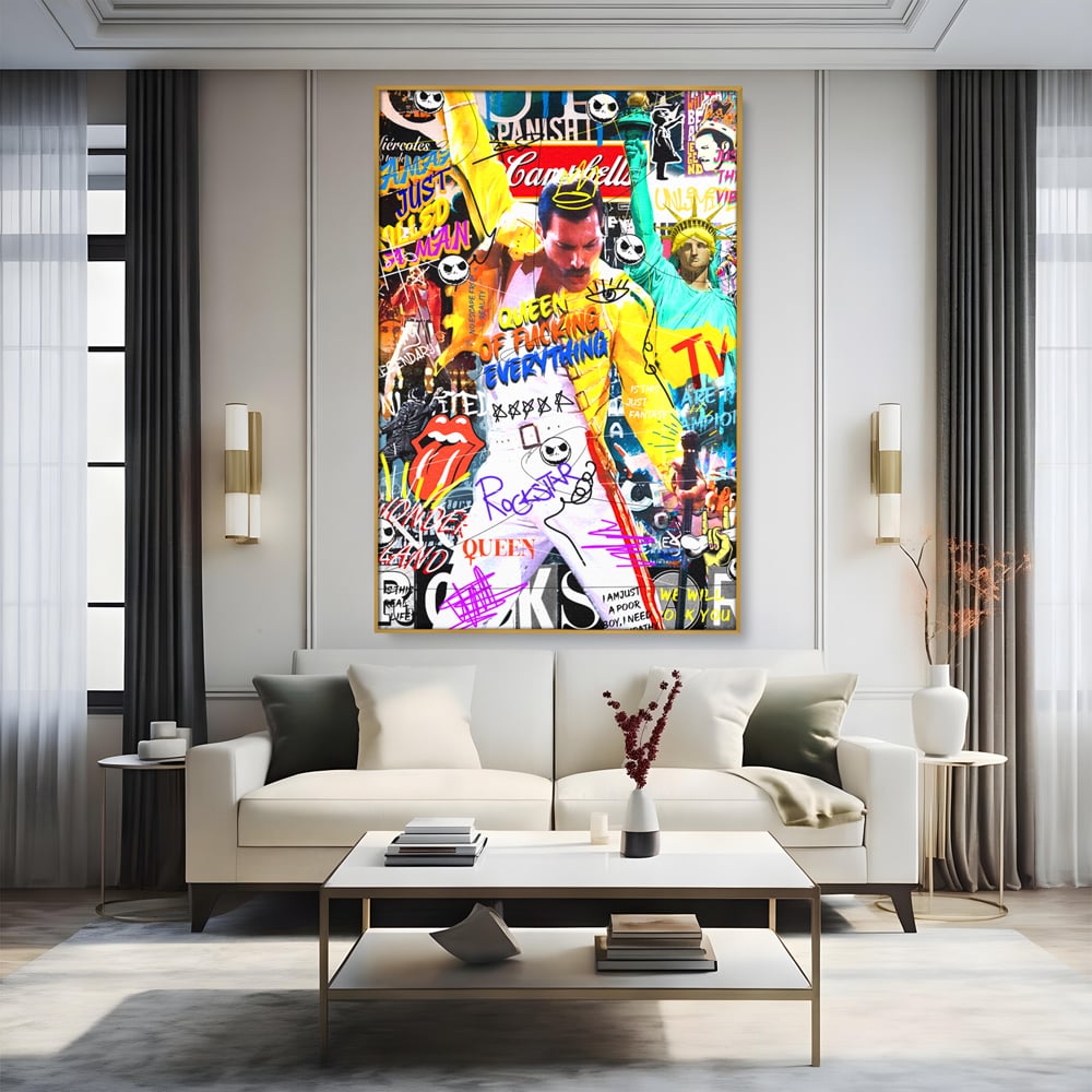 Tablou Canvas Premium LuxCanva® A1017, Freddie Mercury , Decorativ, Cantaret, Muzician, Rock Star Queen, Culori Vibrante